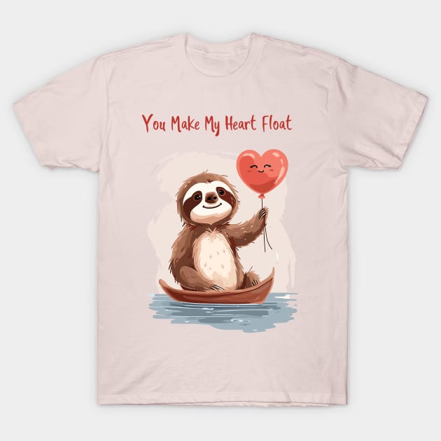 You Make My Heart Float, Cute Valentines Sloth | Sloth Love Takes Flight T-Shirt by Abystoic